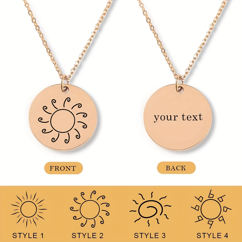 Women's Customized Sun Symbol Necklace, Engraved Text Pendant
